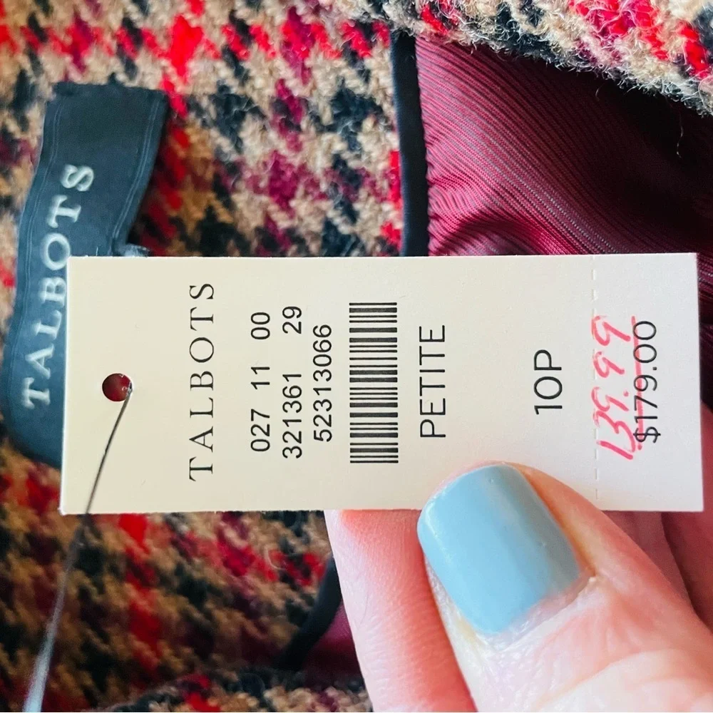 Talbots Petite Herringbone Plaid Velvet Collar Blazer - Picture 12 of 15